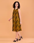 Mustard Printed Sleeveless Midi Dress