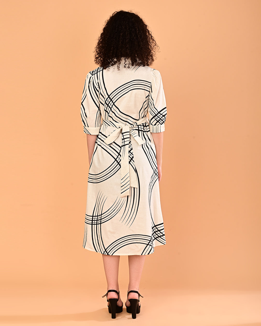 Cream Abstract Printed Shirt Midi Dress