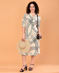 Cream Abstract Printed Shirt Midi Dress