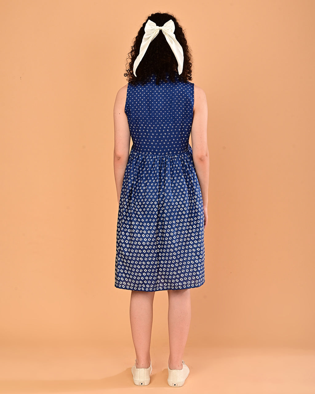 Blue Printed Shirt Style Midi Dress