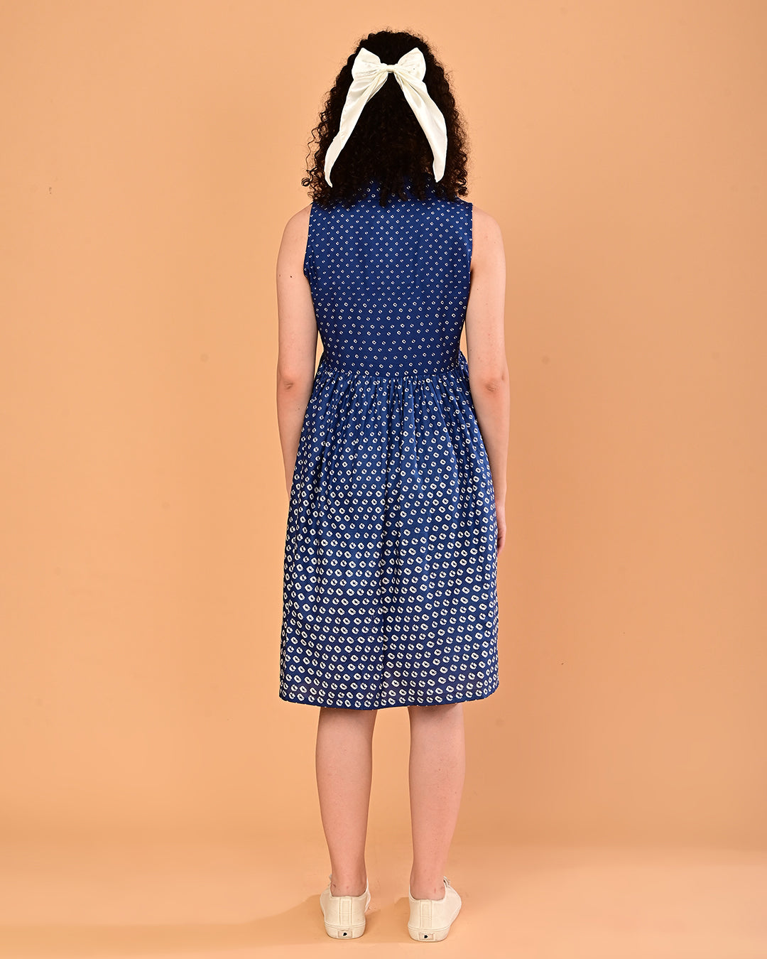 Blue Printed Shirt Style Midi Dress