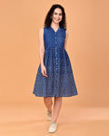 Blue Printed Shirt Style Midi Dress