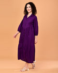 Solid Purple Button-Front Tiered Midi Dress