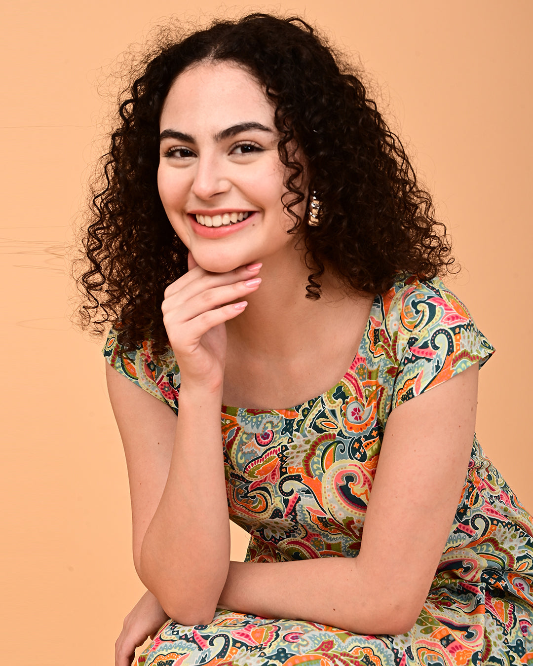 Multicolor Paisley Print Flared Midi Dress