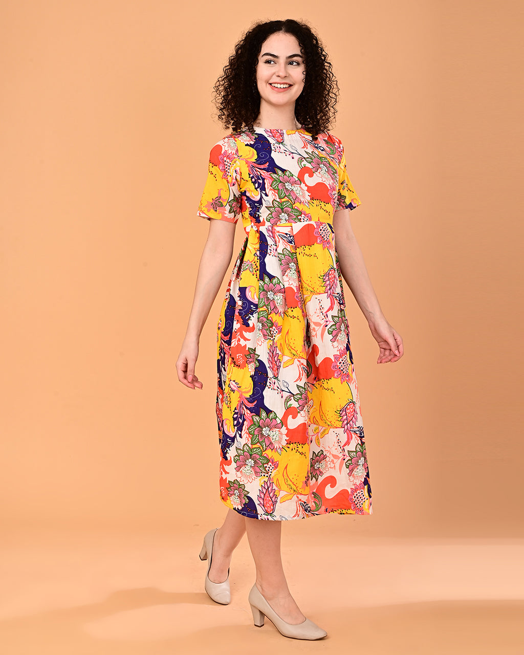 Multicolor Floral Printed Fit & Flare Midi Dress