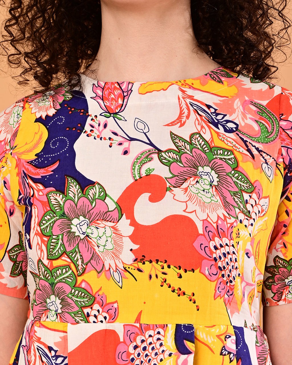 Multicolor Floral Printed Fit & Flare Midi Dress
