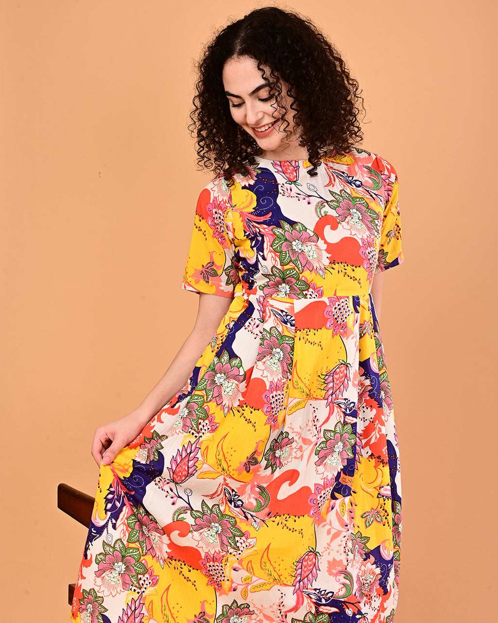 Multicolor Floral Printed Fit & Flare Midi Dress