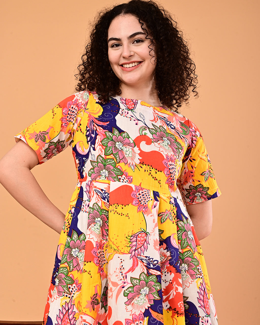 Multicolor Floral Printed Fit & Flare Midi Dress