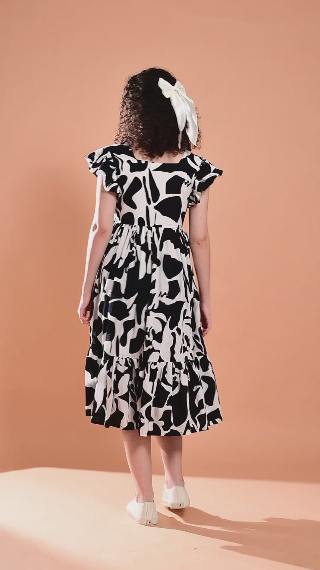 Black & White Printed Tiered Midi Dress
