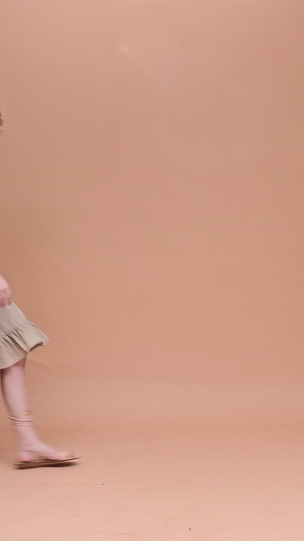 Beige Floral Yoke Ruffle Midi Dress