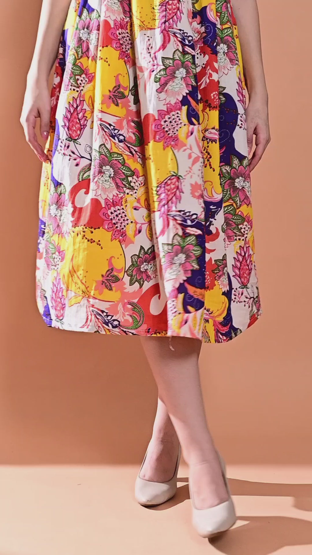 Multicolor Floral Printed Fit & Flare Midi Dress