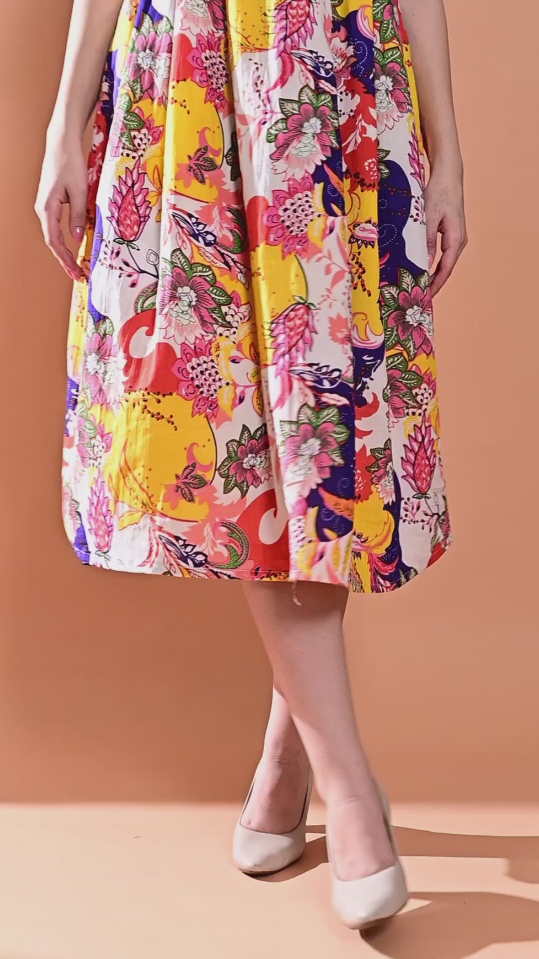 Multicolor Floral Printed Fit & Flare Midi Dress